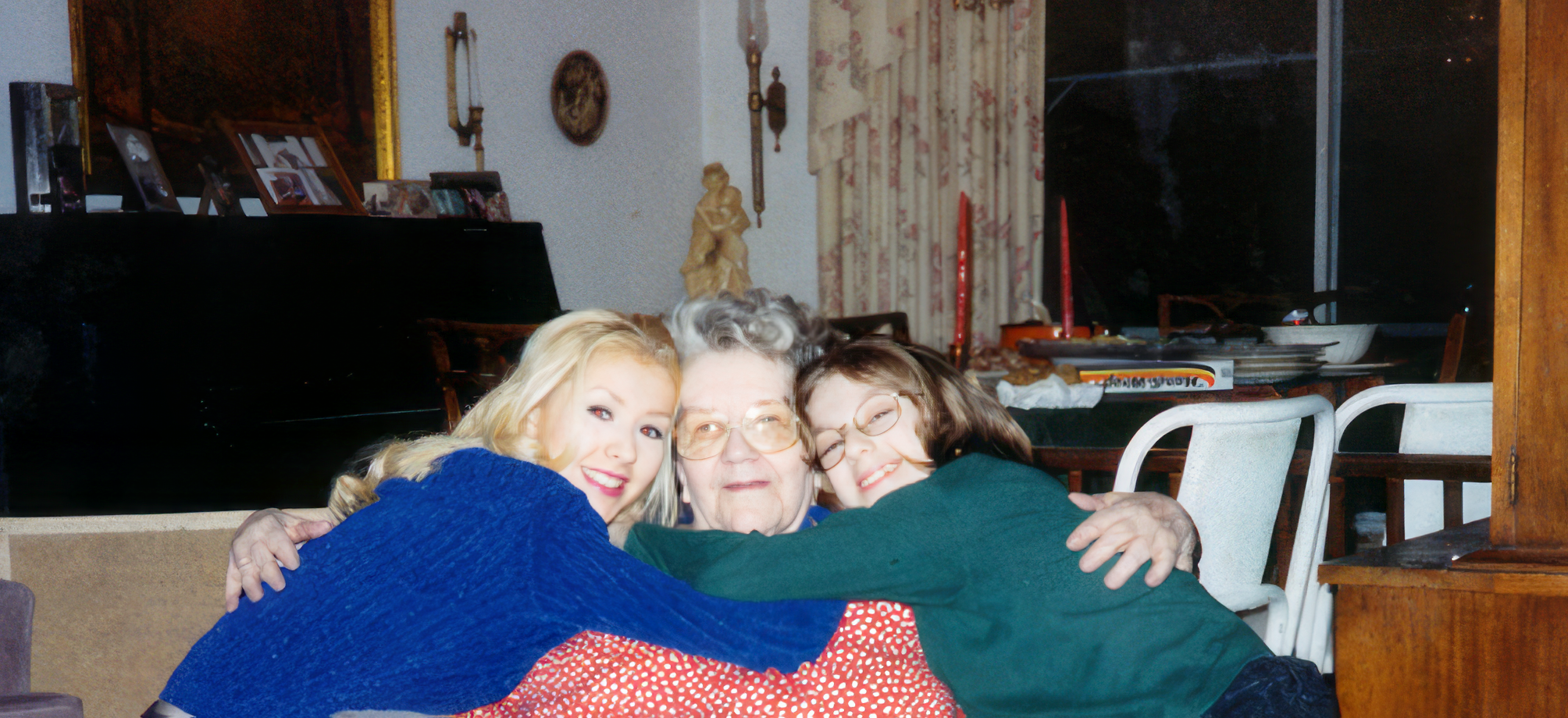 Christina with her maternal grandmother Delcie Fidler, who first noticed her potential-- and sister Rachel.
