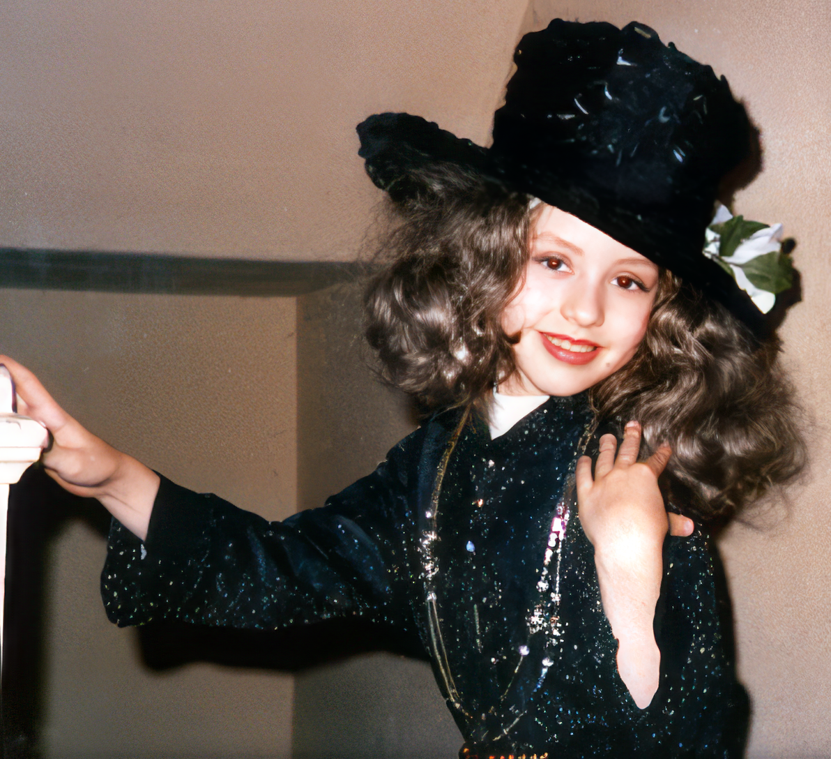 Christina playing dress up at Grandma's house. Age 9.
