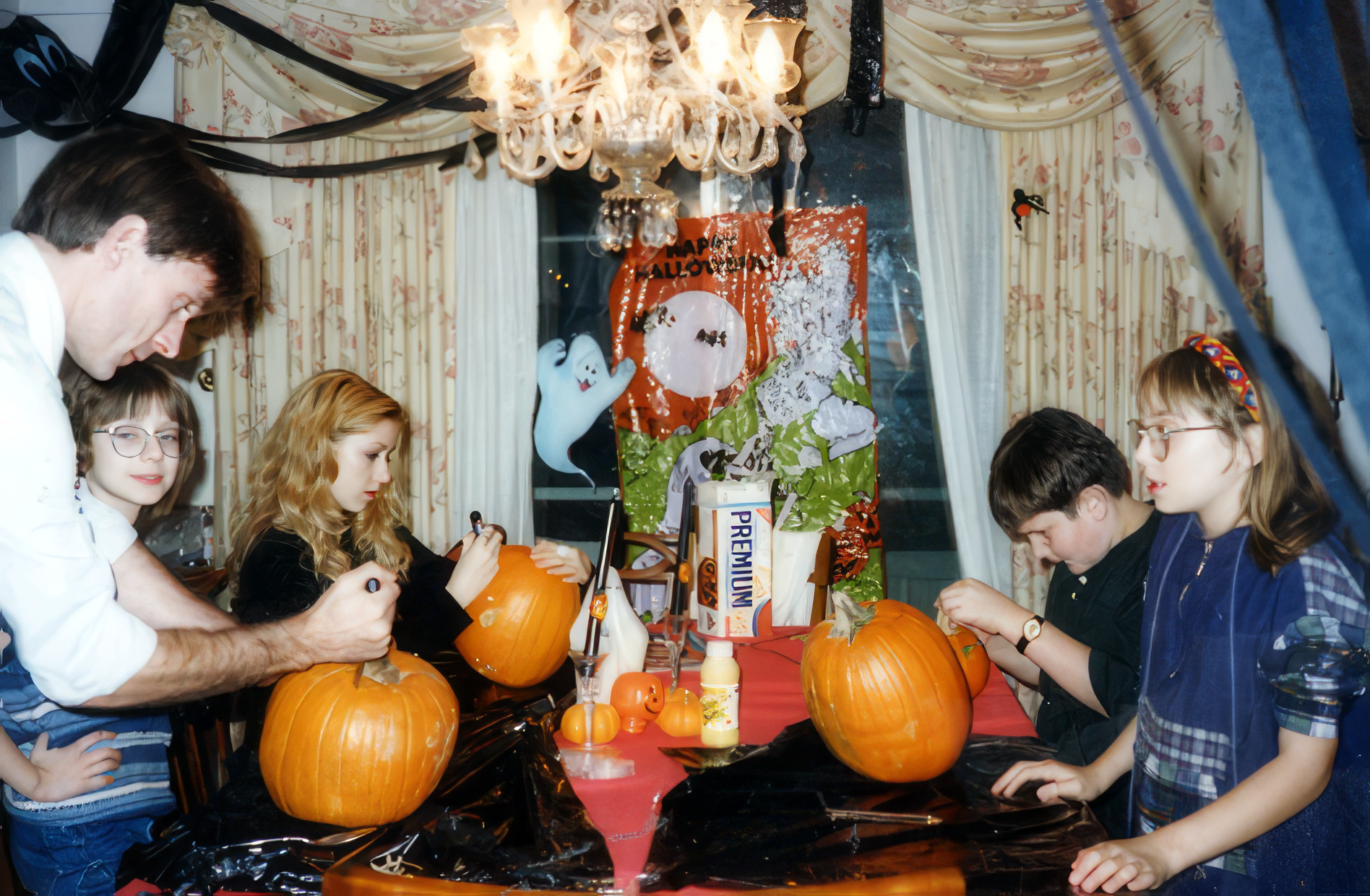 At home for annual Halloween family night of carving pumpkins with stepfather Jim, sister Rachel, Christina, Stepbrother Casey, and stepsister Stephanie.

