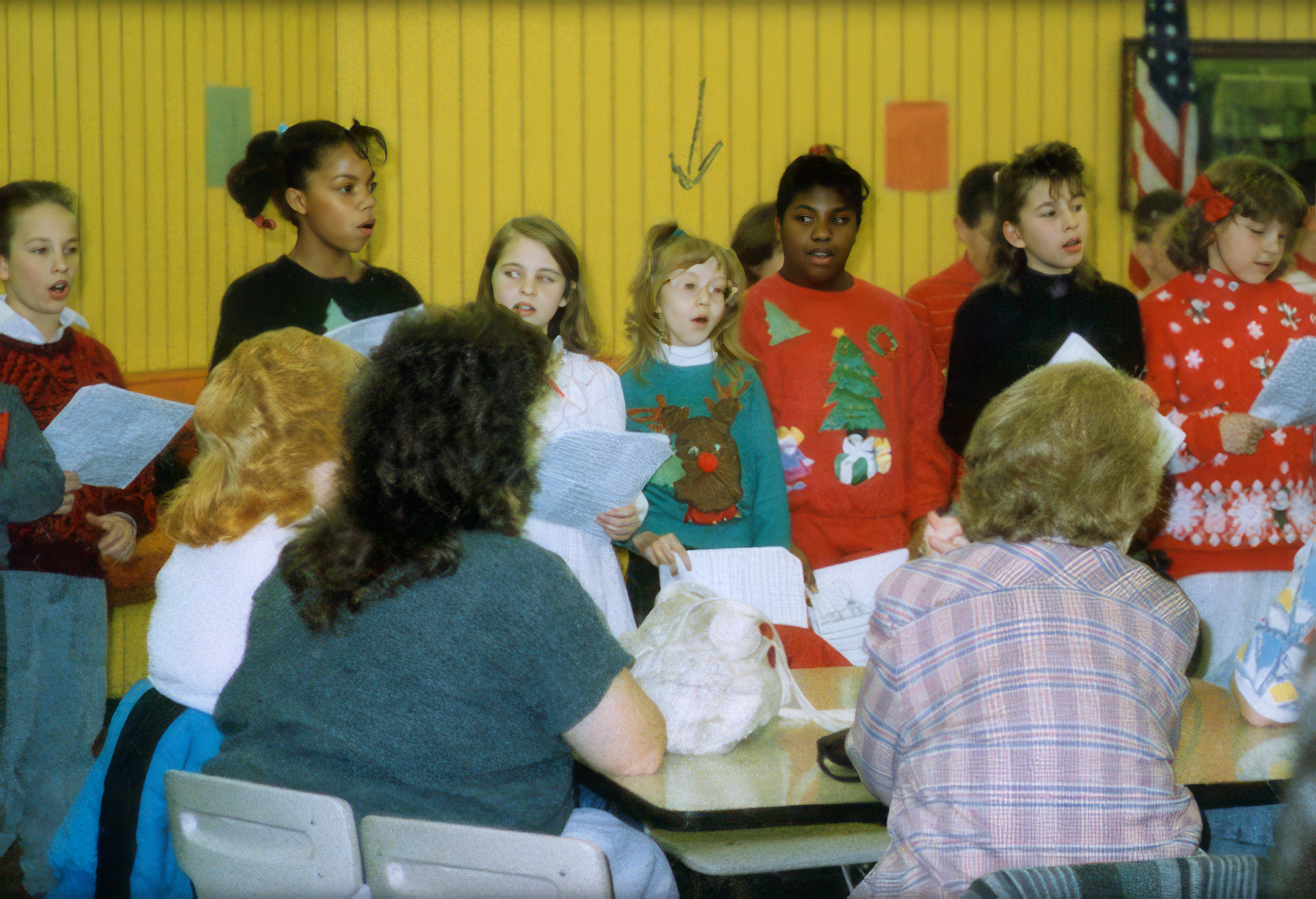 Christina age 10, singing with the class for a school Christmas show.
