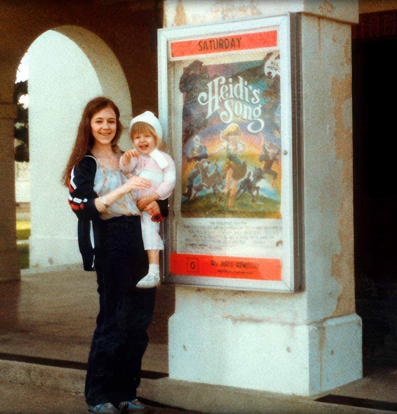 Christina and her mom in front of the post Theater in San Antonio, Texas, 1983.
