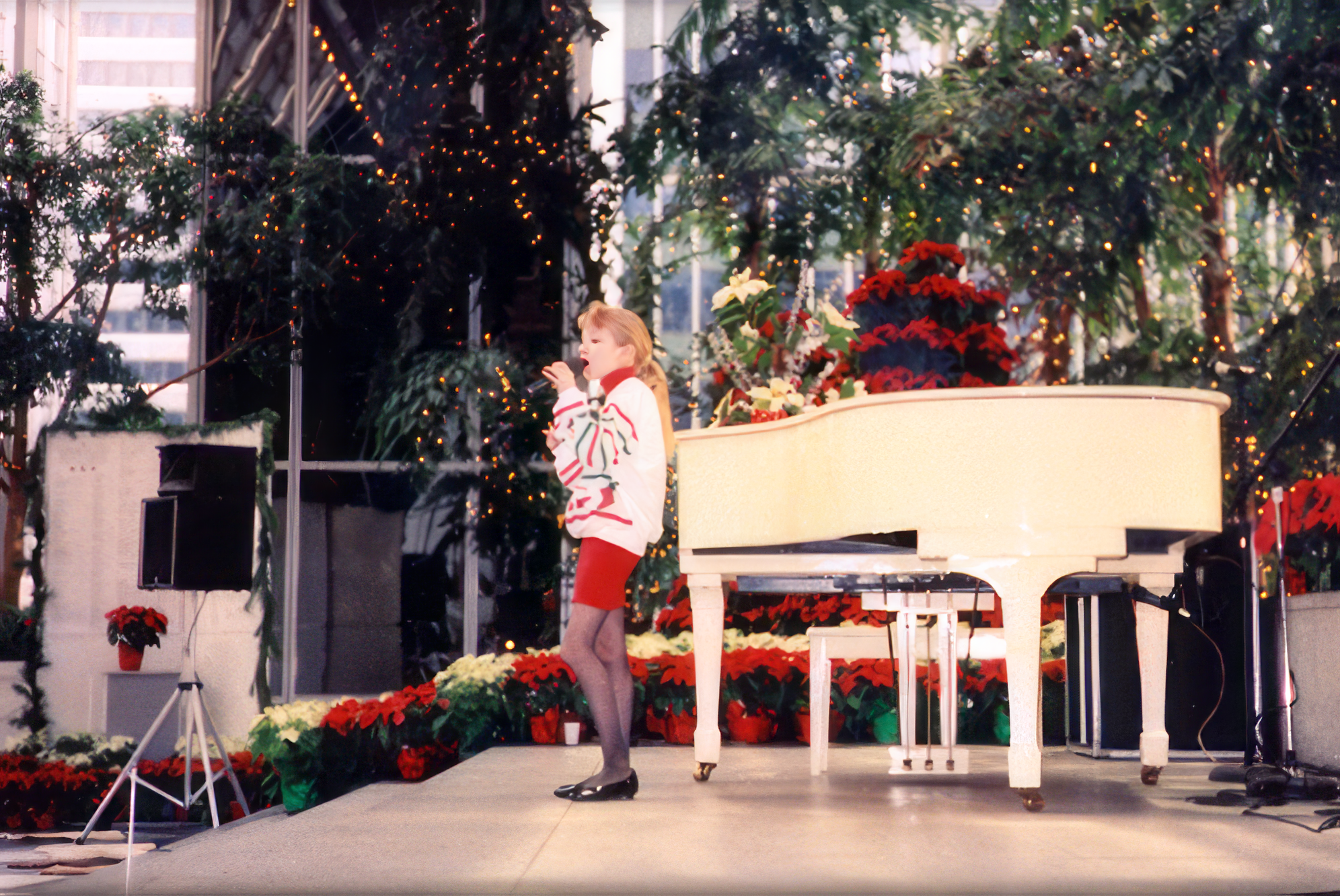 Christmas time at PPG Place in 1990. Christina sings with Walt Maddox in Pittsburgh.
