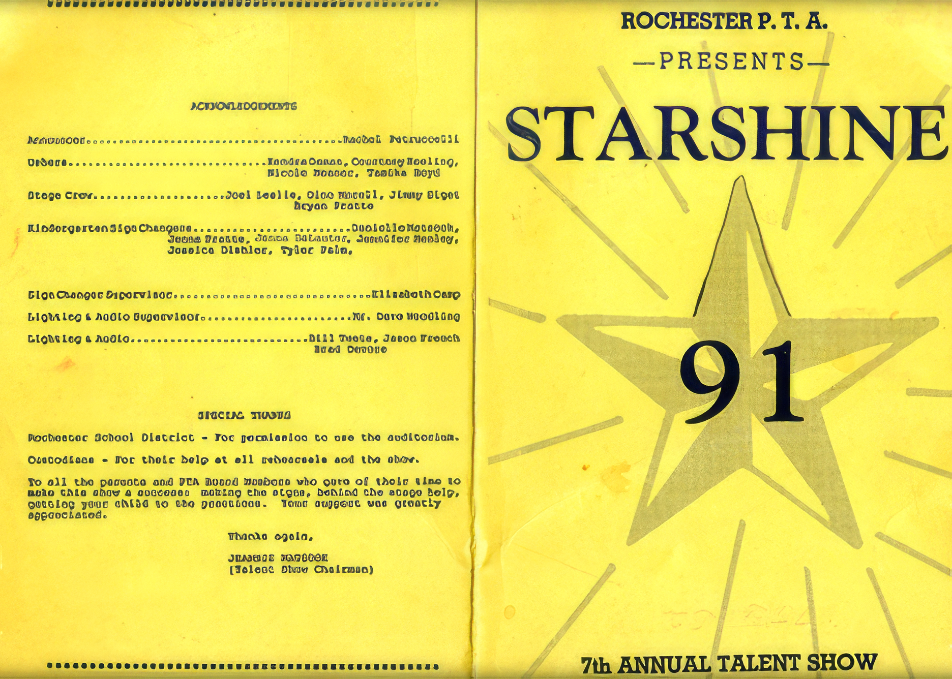 Program from an elementary school talent show.
