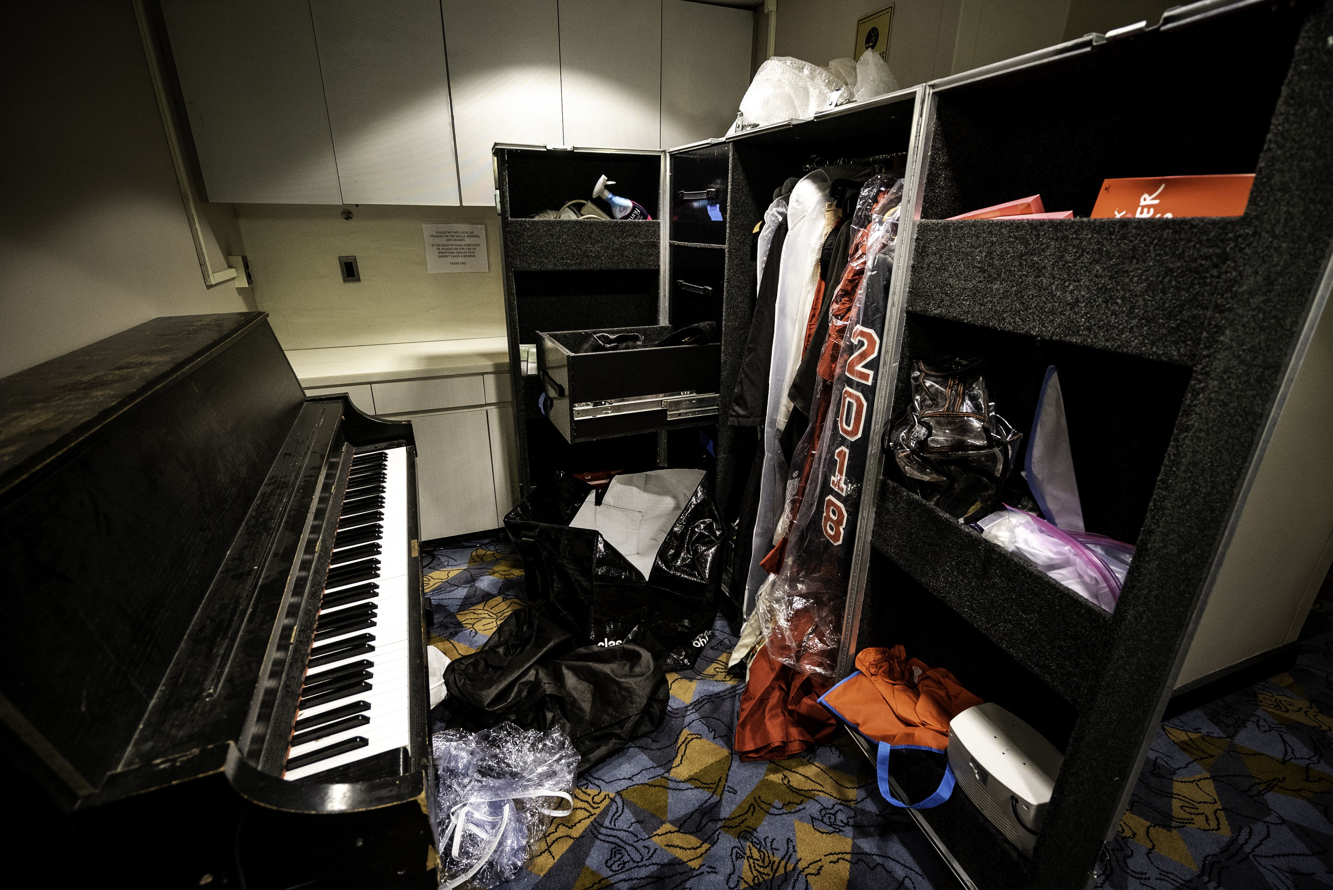 â€œWardrobe getting packed up to advance to our next tour stopâ€¦ Looks messier than it actually is amid the chaos of loading upâ€¦â€

